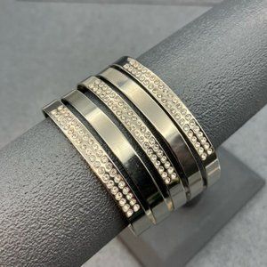 Rhinestone Studded Cuff Bracelet As Is Silver Multi Look Retro Glam Bling Punk